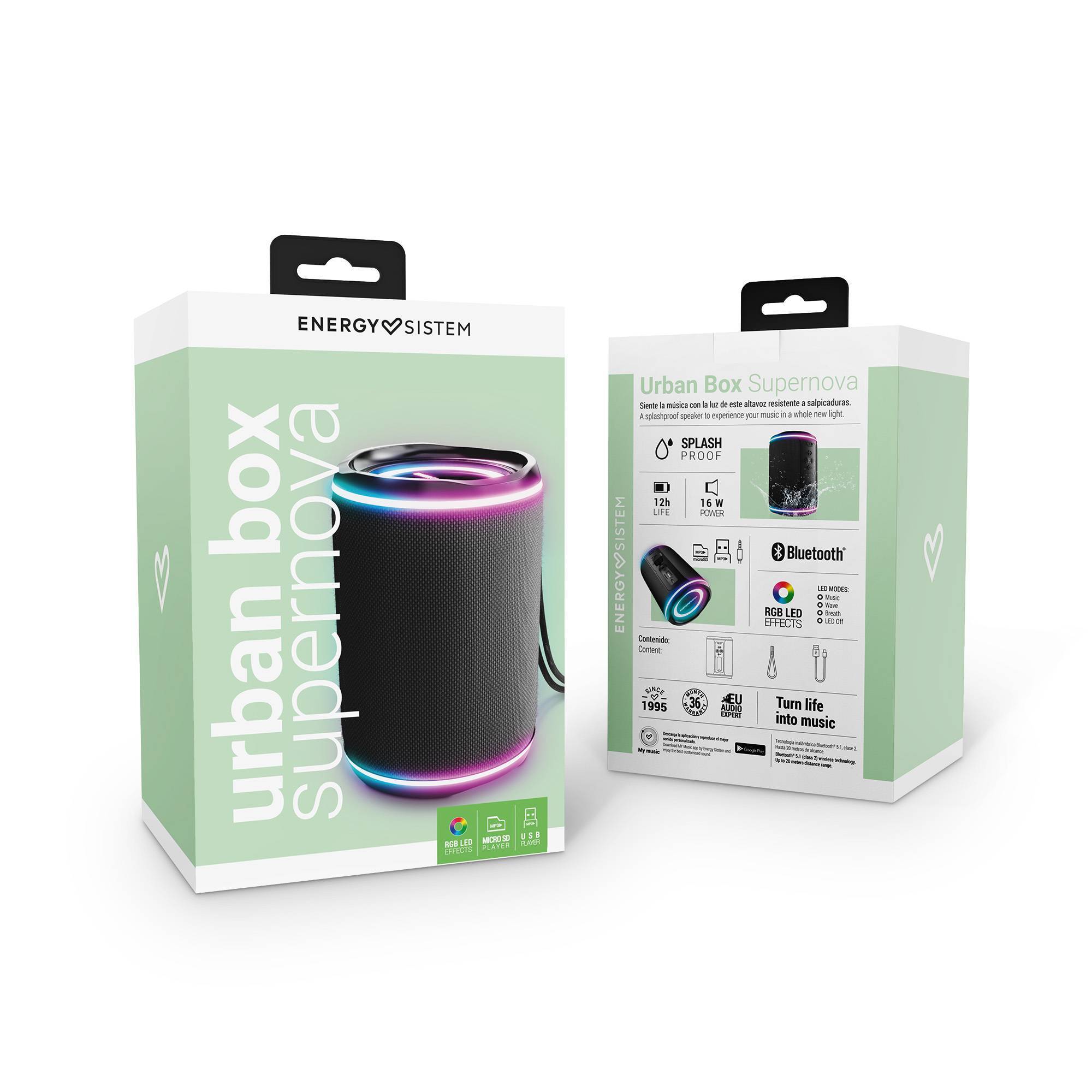 Packaging del altavoz portátil Urban Box Supernova